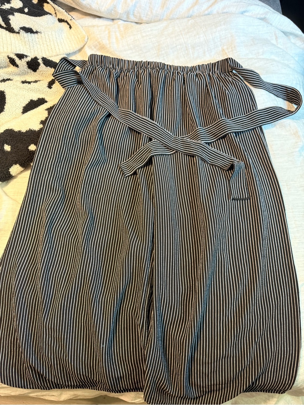 Stevie Hender Black and White Pinstripe Wide-Leg Pants with Tie Waist